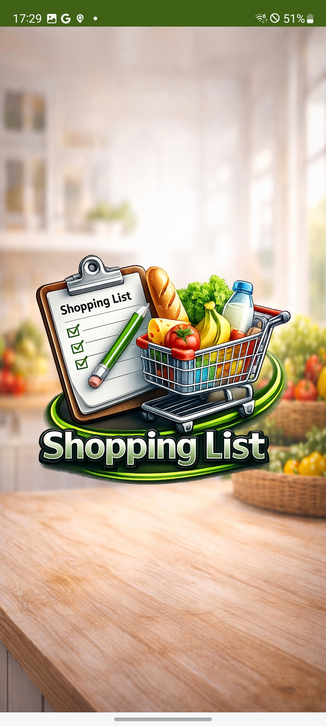 Shopping list home view