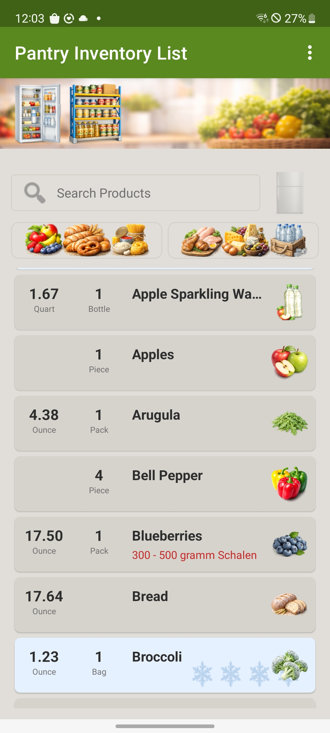 Stock management of the app